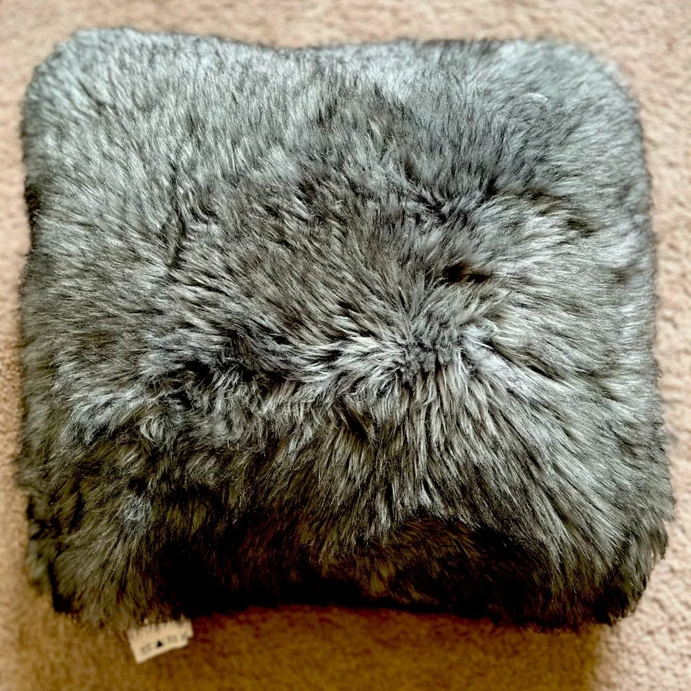 Gray Faux fur decorative accent throw feather pillow 21”*21”